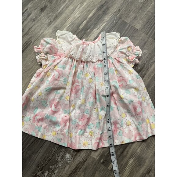 Vintage Girls Dress 12 Months Party Floral Pink Blue Bib Lace Flower 80s 90s - Picture 7 of 8